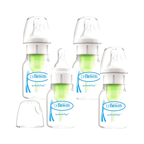 Dr. Brown's Options+ Narrow Anti-Colic Baby Bottle, with Preemie Nipples, 2 oz, 4 Pack 4 Pack, 2oz, Clear