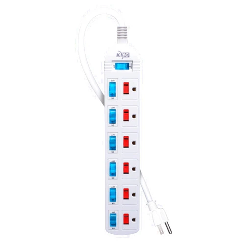 KMC 6 Outlet Power Strip with Multi-Outlet Independent Switches, Overload Protector,4-Foot Cord