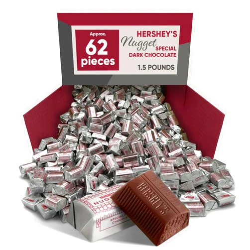 CHAIN & JO SWEETS Hershys Nuggets Dark Chocolate Candy - 1.5 Pound Approx 62 Count - Bulk Candy Individually Wrapped Snacks - Ideal for Chocolate Gift Box - Dark Chocolate Holiday Candy & Chocolate Bars Gift Candy - Nuggets Dark Chocolate Ideal Snacks For Adults & Kids