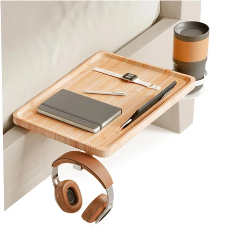 VASAGLE Bedside Shelf for Top Bunk, College Dorm Room Essentials Clip On Nightstand Bedside Storage with Phone Slot, Cup Holder, Hook, Clamps, Dormitory, Loft Accessories, Natural Beige ULET301N03