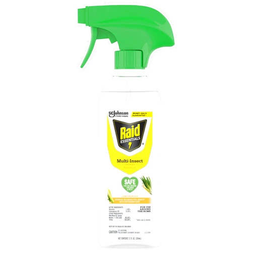 Raid Essentials Multi-Insect Killer Spray Bottle, Child and Pet Safe, for Indoor Use, Lemongrass Scent, 12 fl oz