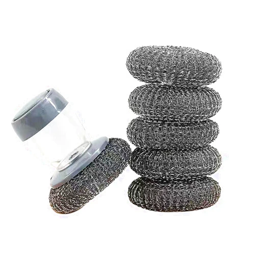 Generic 6Pcs Stainless Steel Wool Scrubber and One Steel Wool Scrubber Handle can Add Detergent，Pressing can Release Liquid，Cleaning Brush and Wire Brush for Dishes, Pots, Pans, Grills, Sink