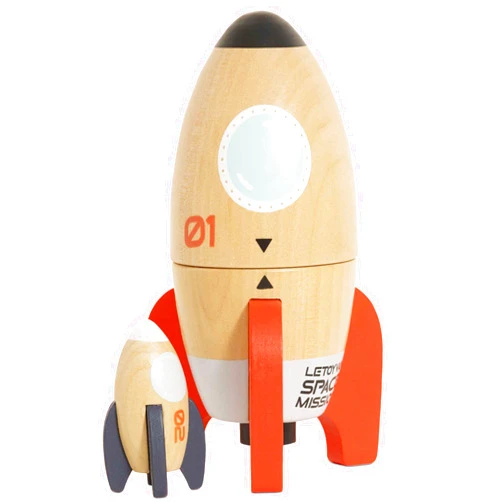 Le Toy Van Wooden Space Rocket Duo Toy, Plastic Free with Hidden Mini Rocket, Suitable for 24+ Months, Girls and Boys