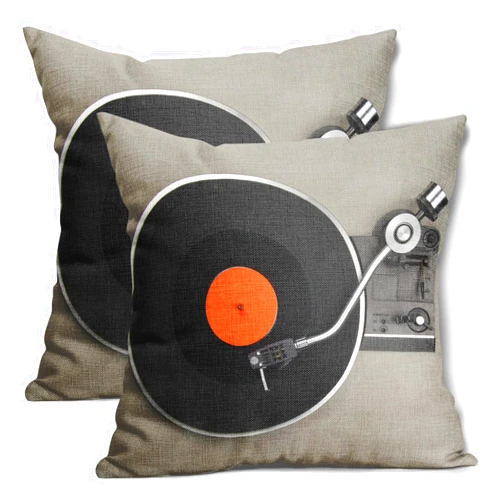 aportt Retro Vintage Vinyl Record Pillow Cover Set of 18x18 Inch 2 Rock Music Cotton Linen Polyester Decorative Throw Pillow Case Cushion Cover for Bedroom Sofa Living Room Couch Chair Office