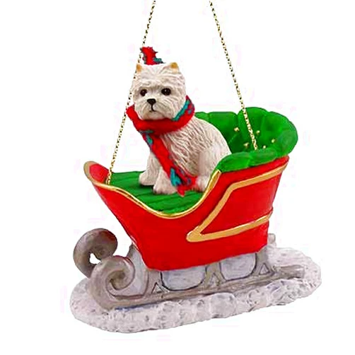 Conversation Concepts West Highland Terrier Sleigh Ride Christmas Ornament - Delightful! - Made with Vinyl & Resin, Gold