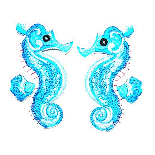 Rareeasy Cartoon kids patch Blue Seahorse sea Horse Fish Love Patch Underwater Ocean Sea Life Iron Sew On Embroidered Applique for Clothes Backpacks T-Shirt Jeans Skirt Vests Scarf Hat Bag Patch Cartoon Sticker
