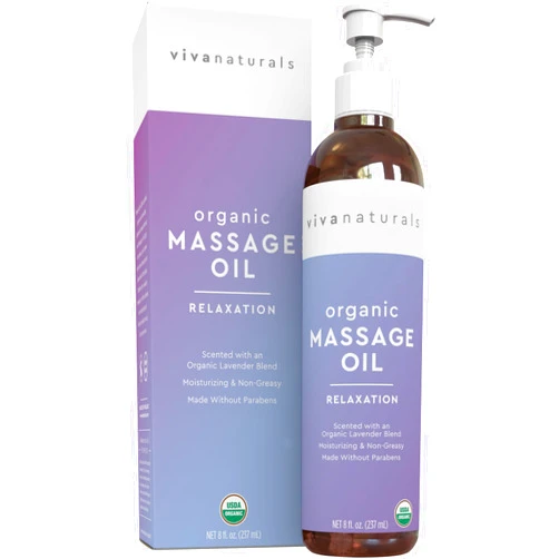 Viva Naturals Organic Massage Oil, Lavender Scented, 8 fl oz (237 mL) – Non-Greasy, Certified Organic Massage Therapy Oils