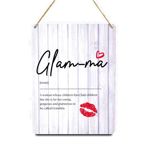 ZHAMEN Rustic Wall Decor Wall Hanging Wood Sign Glam-Ma Noun New Grandma Gifts for Mimi Nana Nini Wooden Plaque Living Room Decor and Accessories Farmhouse Home Office Bedroom Entryway Cubicle Decoration