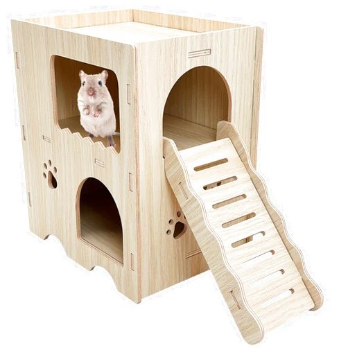 Hamiledyi Wooden Hamster Hideout Maze Double Layers Hamster Hut Small Animal Activity Toy with Ladder for Dwarf Hamster Gerbil Mouse Mice and Other Similar Sized Animals