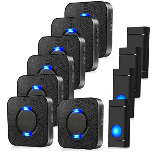 COTINSE Wireless Doorbell COTINSE Door Bell Chime Kit, Long Range 1,300ft, 4 Battery Powered Buttons & 7 Plug in Receivers -58 Melodies, 5 Volume Levels & LED Flash, Waterproof Doorbell for Home/Classroom