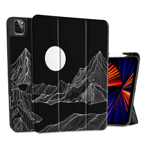 MEEgoodo for iPad Pro M2 12.9 Case 6th/5th/4th/3rd Generation 2022 2021 2020 2018 with Pencil Holder,Tablet Cover with Soft TPU Back Shell,Abstract White Mountain