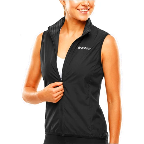 qualidyne Women's Windproof Cycling Vest, Lightweight Full-Zip Breathable Sleeveless Bike Jacket, 1 Back Pocket, Reflective