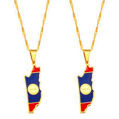 YZyizhen Belize Map Flag Pendant Necklace - Country Outline Ethnic Style Charm Thin Chain Dainty Patriotic Jewelry, Hip-Hop Women/Men/Girl Unisex Gifts