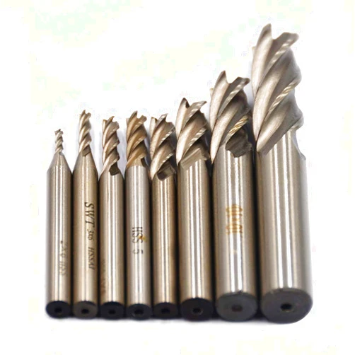 Oudtinz 8Pcs End Mill Bits HSS CNC End Mill Cutter Drill Bits for Wood, Aluminum, Steel, Titanium, Straight 4 Flute Mill Bit Set 1/16
