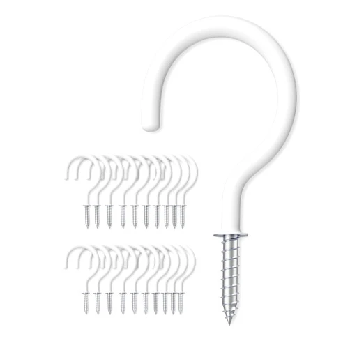 Argojolo Ceiling Hooks – Vinyl Coated Screw Hooks – 1-1/2 Inches Cup Hooks – Screw-in Hooks – 20 Pack – White