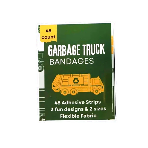 Generic Kids & Toddlers Adhesive Bandages, Sterile, Assorted Sizes, Featuring Garbage Trucks, 48 ct