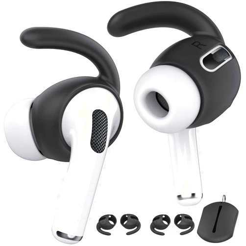 AhaStyle 3 Pairs AirPods Pro Ear Hooks Covers Accessories [Added Storage Pouch] Compatible with Apple AirPods Pro 2019 (Black)