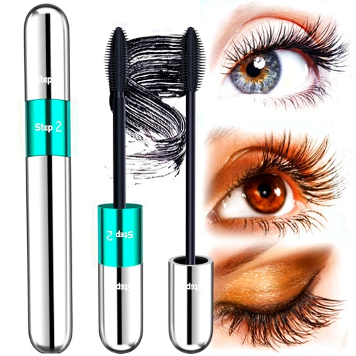 DRMODE 4D Silk Fiber Mascara - 2 in 1 Mascara Black Length 5x Longer, Natural and False Effect Look in One Long Lasting Mascara Makeup for Women