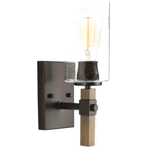 Progress Lighting Barnes Mill Collection 1-Light Clear Seeded Glass Farmhouse Bath Vanity Light Antique Bronze