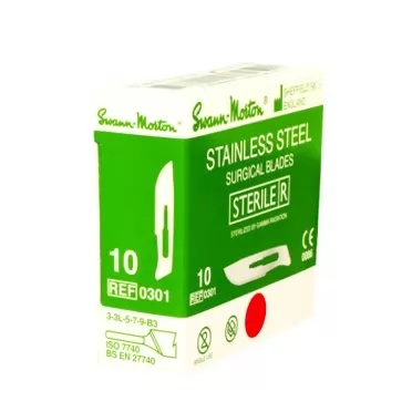 Swann-Morton #10 Sterile Surgical Blades, Stainless Steel [Individually Packed, Box of 100]
