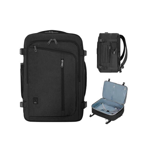 WANDF Expandable 17 Inch Laptop Travel Backpack For Spirit Airlines Personal Item Bag 18x14x8 with Wet Pocket for Men Women（Black）