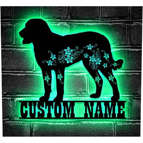 CALILI Custom Name With Led Light - Custom FLoral Chesapeake Bay Retriever Metal Wall Art LED Light - Personalized Flower Dog Lover Name Sign Home Decor