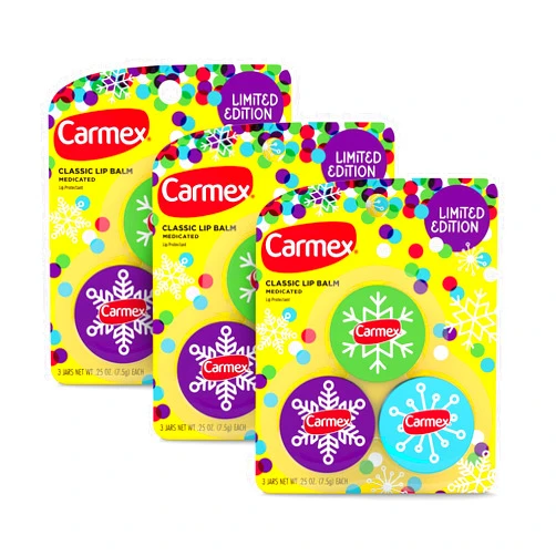 Carmex Medicated Lip Balm Holiday Jars, 9 Count (3 Packs of 3)