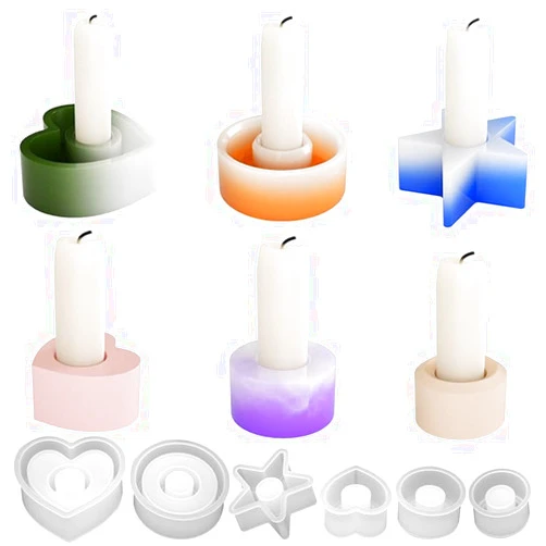 Longjunjunfashion Candle Holder Resin Silicone Molds, Set of 6 Candlestick Silicone Molds for Epoxy Resin Casting, DIY Tealight Taper Candle Holder for Christmas Wedding Party Dinner Home Dec (6 Pack)