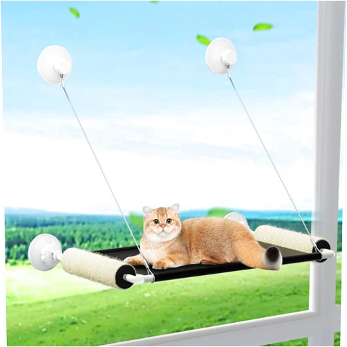 Stryfull Cat Window Perch with Scratching Post, Window Hammock for Large Cats Inside, Sturdy Cat Bed Window Cat Resting Seat Space Saving for Indoor (Black)