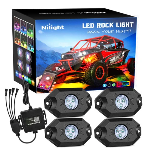Nilight RGB LED Rock Lights Kit, 4 pods Underglow Multicolor Neon Light Pod with Bluetooth App Control Flashing Music Mode Wheel Well Light for Truck ATV UTV RZR SUV
