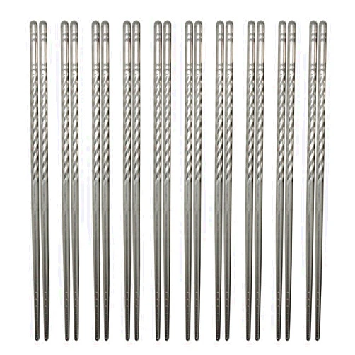 LANHUTHS 10 Pairs Reusable Chopsticks, Stainless Steel Metal Chop Sticks, Japanese Chinese Korean Chopstick Dishwasher Safe, 8.9 Inch (Silver / Chop sticks)