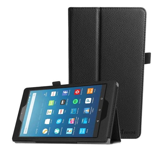 Fintie Folio Case for Amazon Fire HD 8 Tablet (7th/8th Generation, 2017/2018 Release) - Slim Fit Premium Vegan Leather Standing Protective Cover, Black