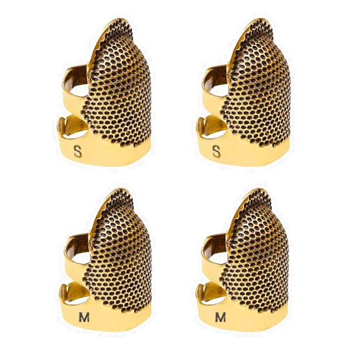 TADAE 4 Pack Sewing Thimble Finger Protector, Adjustable Finger Metal Shield Protector Pin Needles Sewing Quilting Craft Accessories DIY Sewing Tools Needlework(2 Sizes)