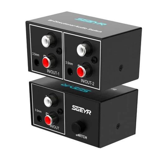 SGEYR RCA Switch 2 in 1 Out RCA switcher Selector 3.5mm Aux + RCA L/R Bi-Directional Stereo Audio Switcher A/B Analog Audio Switcher Black Metal Case
