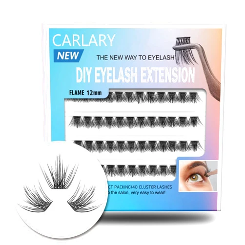 CarLary Lash Clusters, DIY Eyelash Extension, 48 Mini Glue Bonded Clusters Individual Lashes, Wispy Volume Natural Reusable Artificial Natural Look for Cluster Lashes, C Curl Lashes Pack (Flame-12MM)…