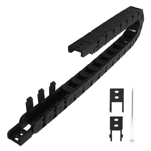 LMioEtool R28/38 15mm x 15mm(Inner H x Inner W) Black Plastic Cable Wire Carrier Drag Chain 1M Length for CNC, with End Connectors - Semi Enclosed Type (Inner side openable)