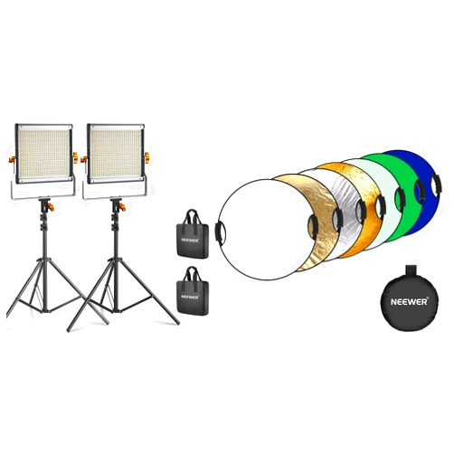 NEEWER 2 Packs Dimmable Bi-Color 480 LED Video Light and Stand Lighting Kit with 32