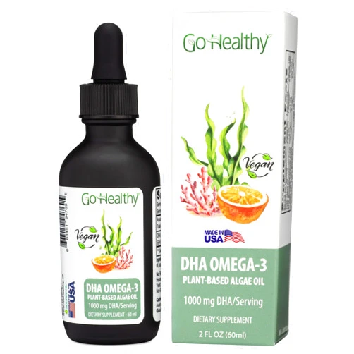 Go Healthy Natural Go Healthy DHA Omega 3 Supplement Liquid Drops for Kids, Children, Infants & Adults - Vegan Omega 3 Fish Oil Alternative, Orange Flavor, 30,000 mg DHA per Bottle 30-120 Servings