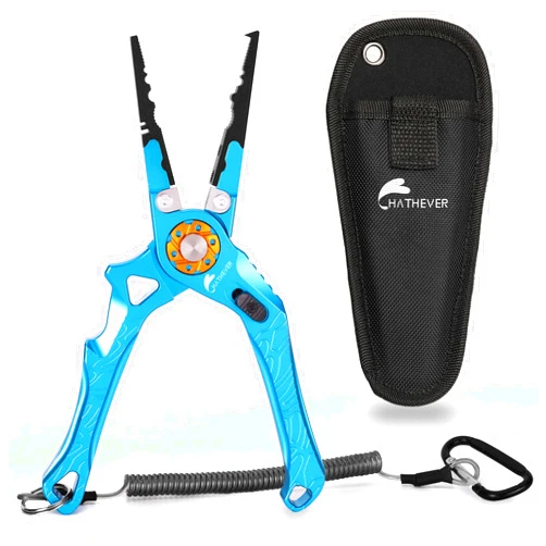 Hathever Saltwater Fishing Pliers, Split Ring Pliers for Fishing with Safety Lock, Fish Pliers with Sheath and Lanyard, Fishing Gifts for Men
