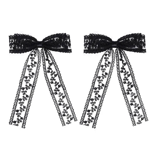 Miroksh Black Lace Hair Bow Clips for Women Bridal Flower Girls Wedding Accessories Large Long Tail Lace Ribbon Bow Alligator Hair Pins Barrettes Birthday Communion Bachelorette Party Gift 5.5