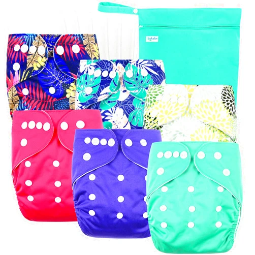 Leekalos Cloth Diapers Reusable for Boys and Girls, Baby Diaper Cloth with Inserts & Wet Bag One Size (Floral)