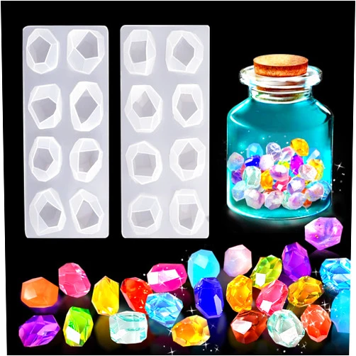 Rolin Roly 2Pcs Geometric Resin Molds Crystal Silicone Mold Gem stone Casting Jewelry Mould Reusable Irregular Epoxy Moulds DIY Craft Making Pendant Decoration Home