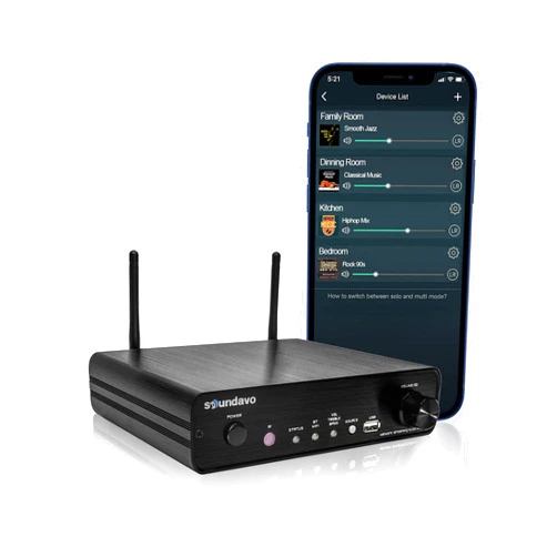 Soundavo NSA-250 Multi-Room Audio Streamer Amplifier 50W + 50W | Supports Airplay, DLNA, WiFi & Bluetooth | 24bit 192 kHz Hi-Fi Audio Streaming Integrated 2.1 Channel Amp for Home Speakers