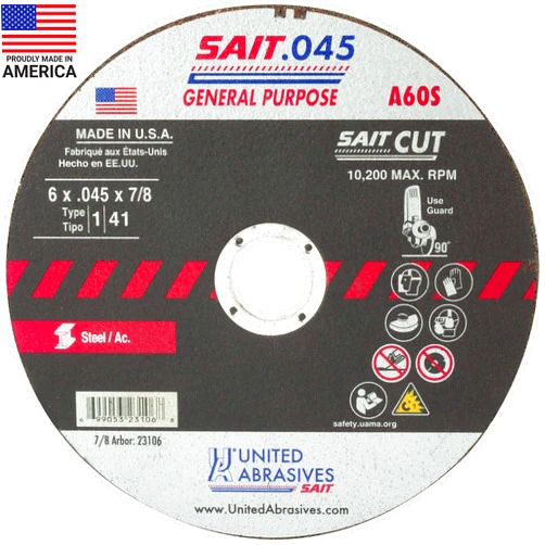 United Abrasives- SAIT United Abrasives-SAIT 23106 A60S General Purpose Cut-Off Wheels (Type 1/Type 41 Flat) 6