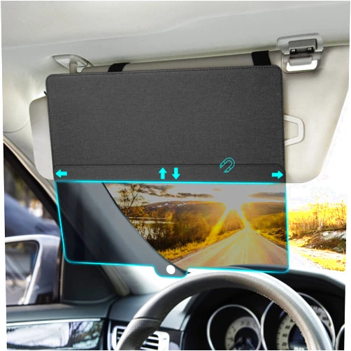 NAZZO Sun Visor Extender for Car, Sun Blocker with PC Sunshade Lens, Magnetic Mounting Adjustable Position, Protect from Glare, UV Rays, Snow Blindness for Safe Driving, Universal for Car, SUV (Black)