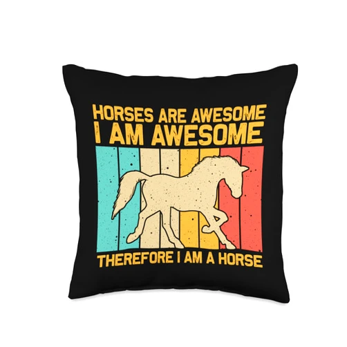 Retro Horse Gift Horse Rider Accessories & Stuff Funny Horse Design For Men Women Horse Lover Horse Racing Throw Pillow