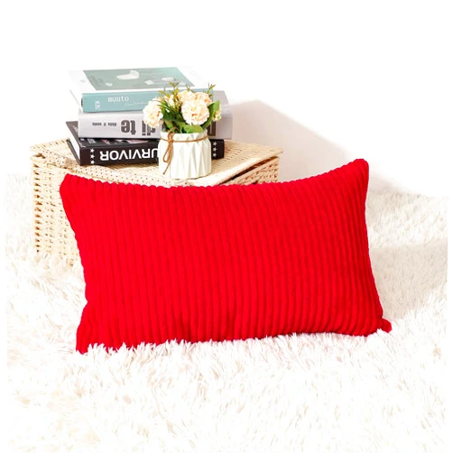 Artscope Cozy Striped Corduroy Pillow Covers Super Soft Decorative Square Throw Pillow Covers Case Cushion Covers for Sofa Couch Bedroom Car Decor 16 x 24 Inches, Red