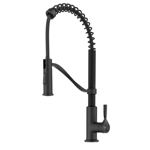 KRAUS Torak Pull Down Kitchen Faucet in Matte Black with Commercial Style Spring Spout, 2 Function Sprayer, Pre-Attached Water Lines, and Mounting Hardware, KPF-2635MB