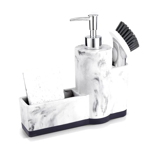zccz Soap Dispenser with Sponge Holder and Brush Holder, Marble Pattern Kitchen Dish Soap Dispenser Pump Bottle Countertop Sink Caddy Bathroom Organizer Sponge Holder for Sink Storage and