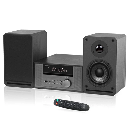 LONPOO Home CD Stereo Shelf System,100W Hi-Fi Bookshelf Speskers System (CD Player, FM Radio, Wireless Bluetooth, USB Playback, AUX, Headphone Jack)